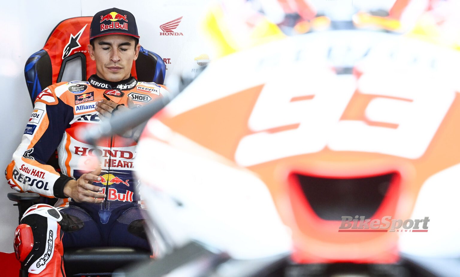 Marc Marquez, Repsol Honda, Honda RC213V, 2023 MotoGP, Dutch TT, Assen, portrait, pit, garage, box [credit - Gold & Goose]