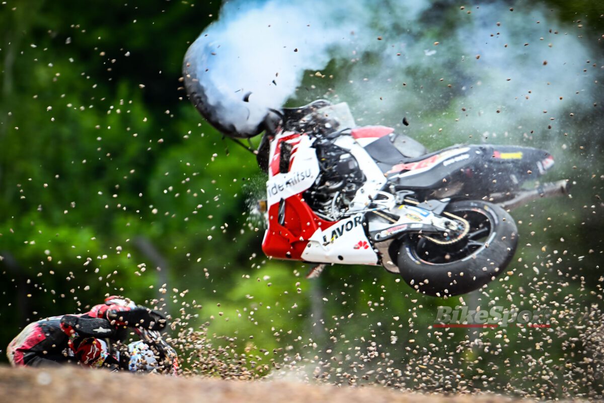 Takaaki Nakagami, LCR Honda, Honda RC213V, 2023 MotoGP, MotoGP alemán, Sachsenring, acción, accidente [credit - Gold & Goose]