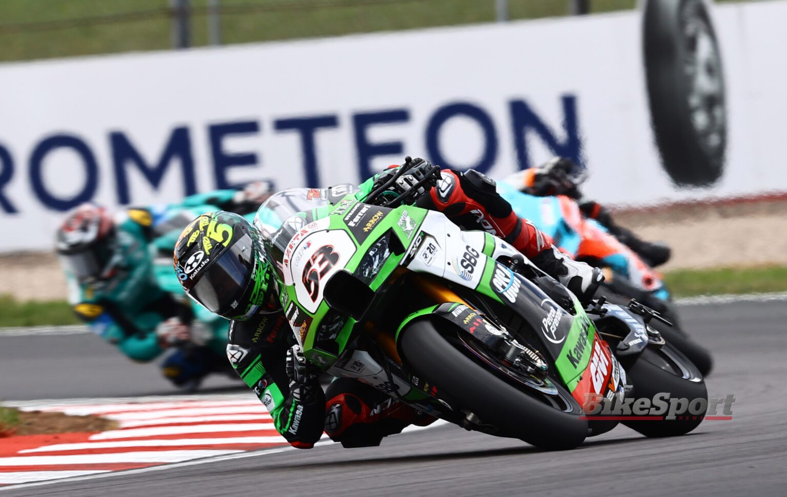 Tito Rabat, Puccetti Racing, Kawasaki ZX-10RR, 2023 WorldSBK, Donington Park, action [credit - Gold & Goose]