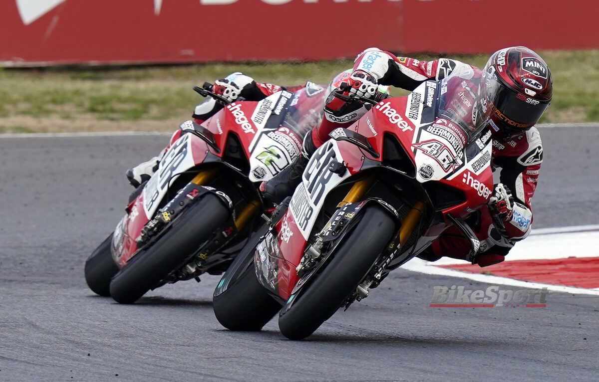 Tommy Bridewell, BeerMonster Ducati, PBM, Ducati Panigale V4 R, 2023 BSB, Snetterton, action [credit - Tim Keeton/Impact Images]