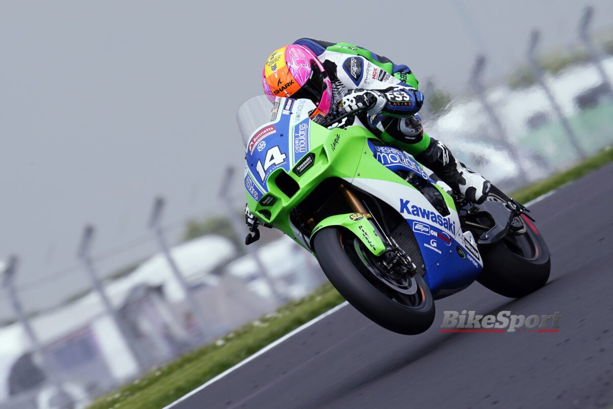 Lee Jackson, FS-3 Racing, Kawasaki ZX-10RR, 2023 BSB, Donington Park, action [credit - Tim Keeton Impact Images]