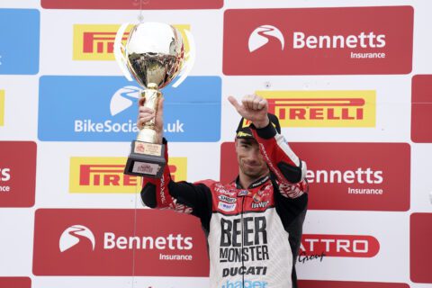 Glenn Irwin, BeerMonster Ducati, Ducati Panigale V4 R, 2023 BSB, Oulton Park, portrait, podium [Impact Images]