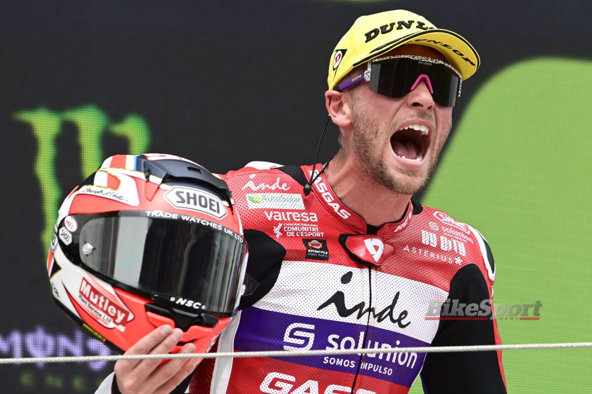 Jake Dixon, GasGas Aspar, 2023 Moto2, Catalunya Moto2, portrait, podium [credit - Gold & Goose]