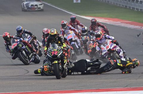 Luca Marini, VR46 Racing, Ducati GP22, 2023 Indian MotoGP, Buddh, action, crash, accident [Gold & Goose]