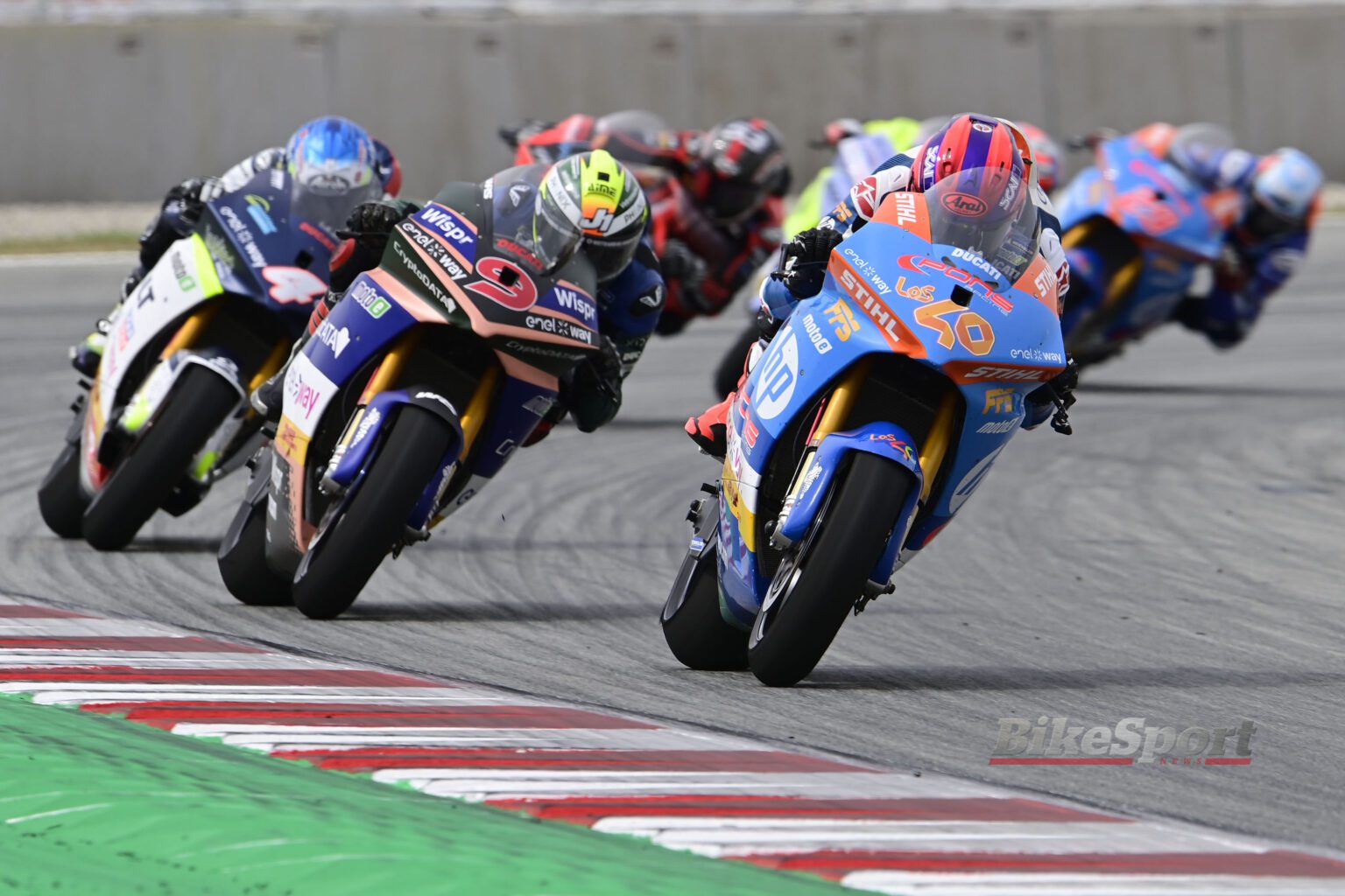 Mattia Casadei, Pons Racing, Ducati, 2023 MotoE, Catalunya MotoE, Barcelona, action, group, start [credit - Gold & Goose]