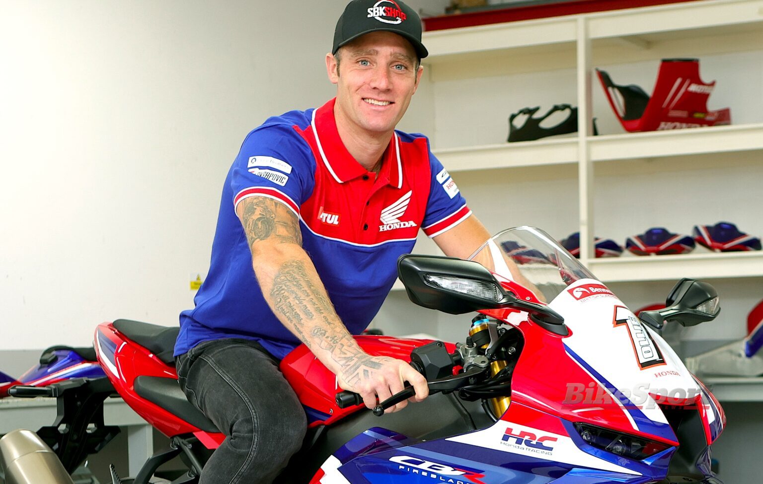 Tommy Bridewell, Honda Racing UK, Honda CBR1000RR-R, 2024 BSB, portrait, bike, pit, garage [Honda Racing UK]